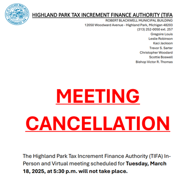 TIFA Meeting Scheduled March 18, 2025 is Cancelled