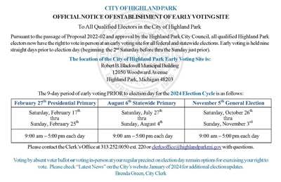 Official Notice of Establishment of Early Voting Site