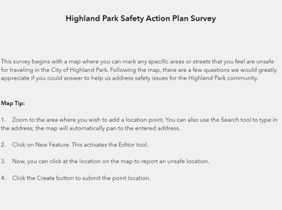 Public Survey for the Highland Park Safety Action Plan
